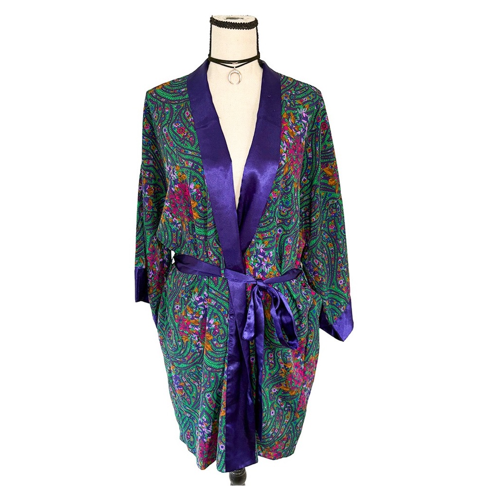 Victoria’s Secret Gold Label Paisley Floral Satin Robe | One Size | Vintage